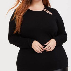TORRID SUPER SOFT BLACK O-RING LONG SLEEVE TEE NWT